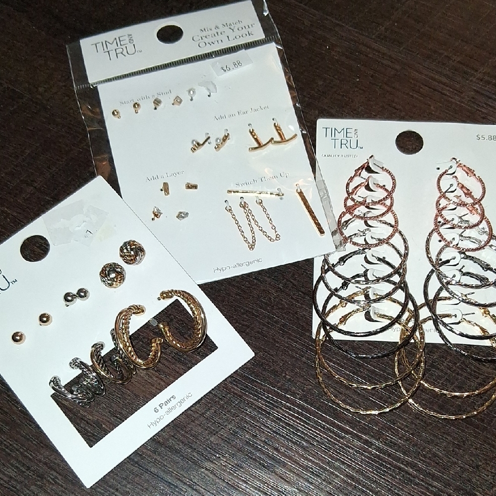 Time and Tru Twisted Gold and Silver Earring Set